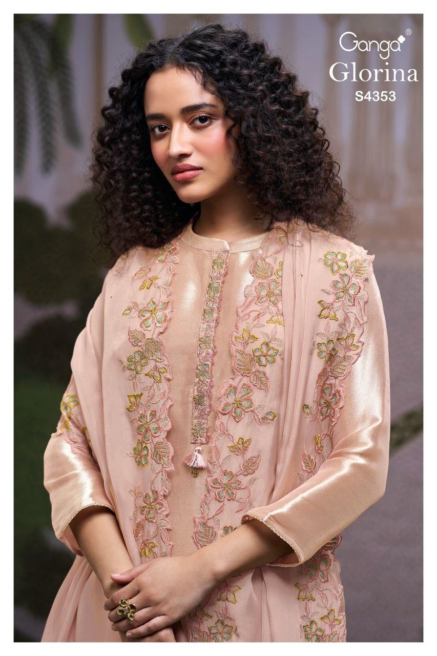 Ganga Glorina 4353 Bemberg Silk Jacquard With Embroidery Dress Material