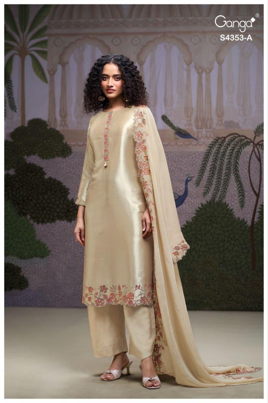 Ganga Glorina 4353 Bemberg Silk Jacquard With Embroidery Dress Material