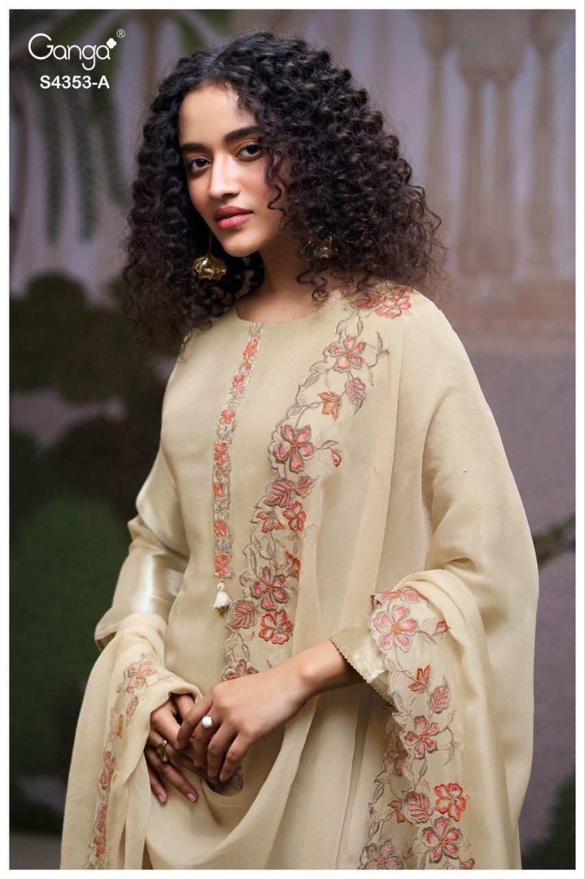 Ganga Glorina 4353 Bemberg Silk Jacquard With Embroidery Dress Material