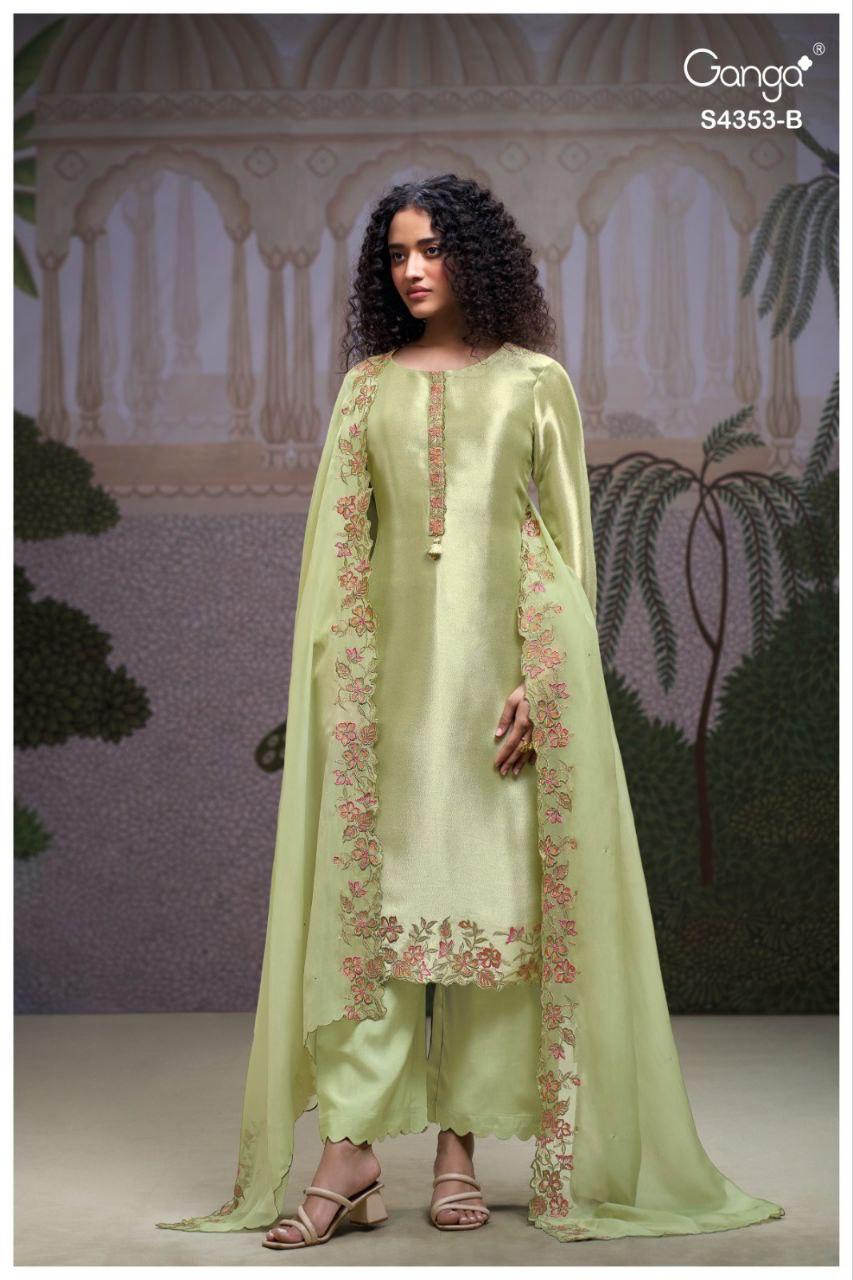 Ganga Glorina 4353 Bemberg Silk Jacquard With Embroidery Dress Material