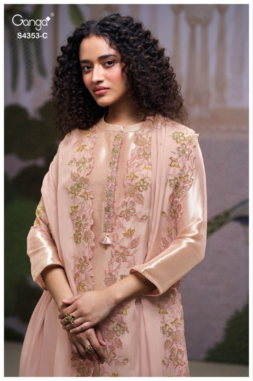 Ganga Glorina 4353 Bemberg Silk Jacquard With Embroidery Dress Material