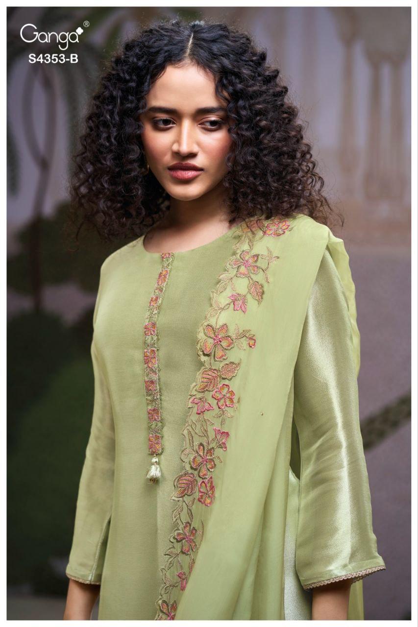 Ganga Glorina 4353 Bemberg Silk Jacquard With Embroidery Dress Material