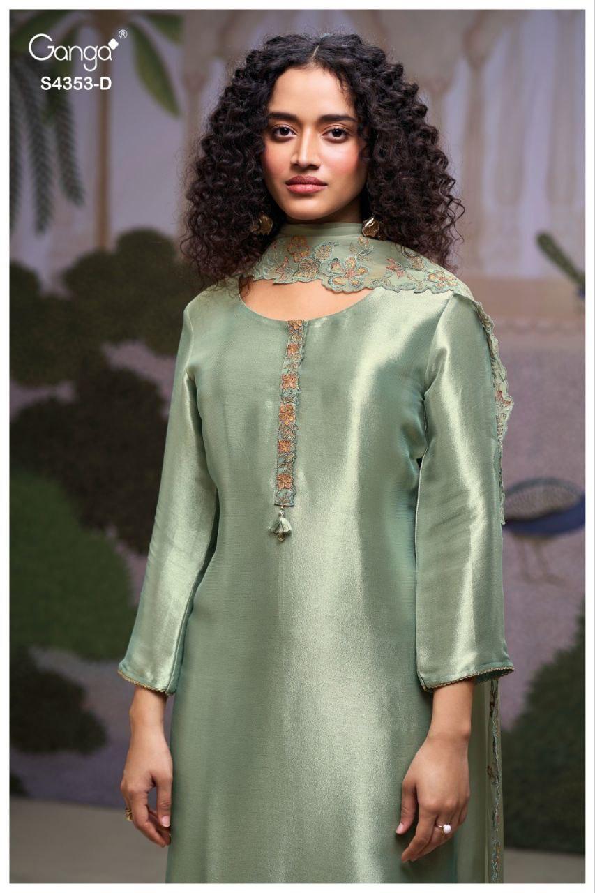 Ganga Glorina 4353 Bemberg Silk Jacquard With Embroidery Dress Material