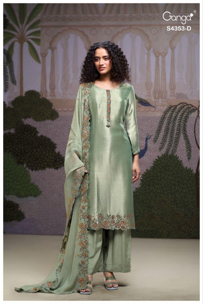 Ganga Glorina 4353 Bemberg Silk Jacquard With Embroidery Dress Material