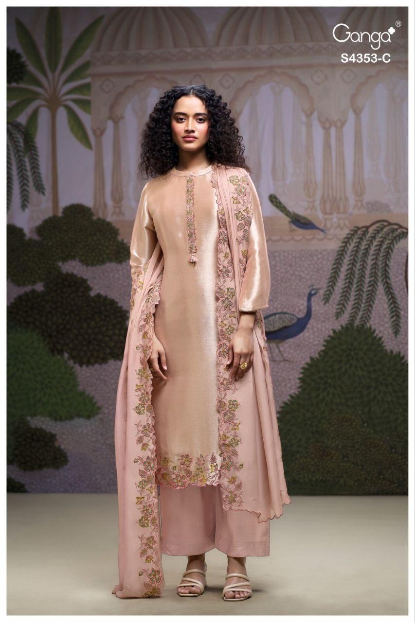 Ganga Glorina 4353 Bemberg Silk Jacquard With Embroidery Dress Material