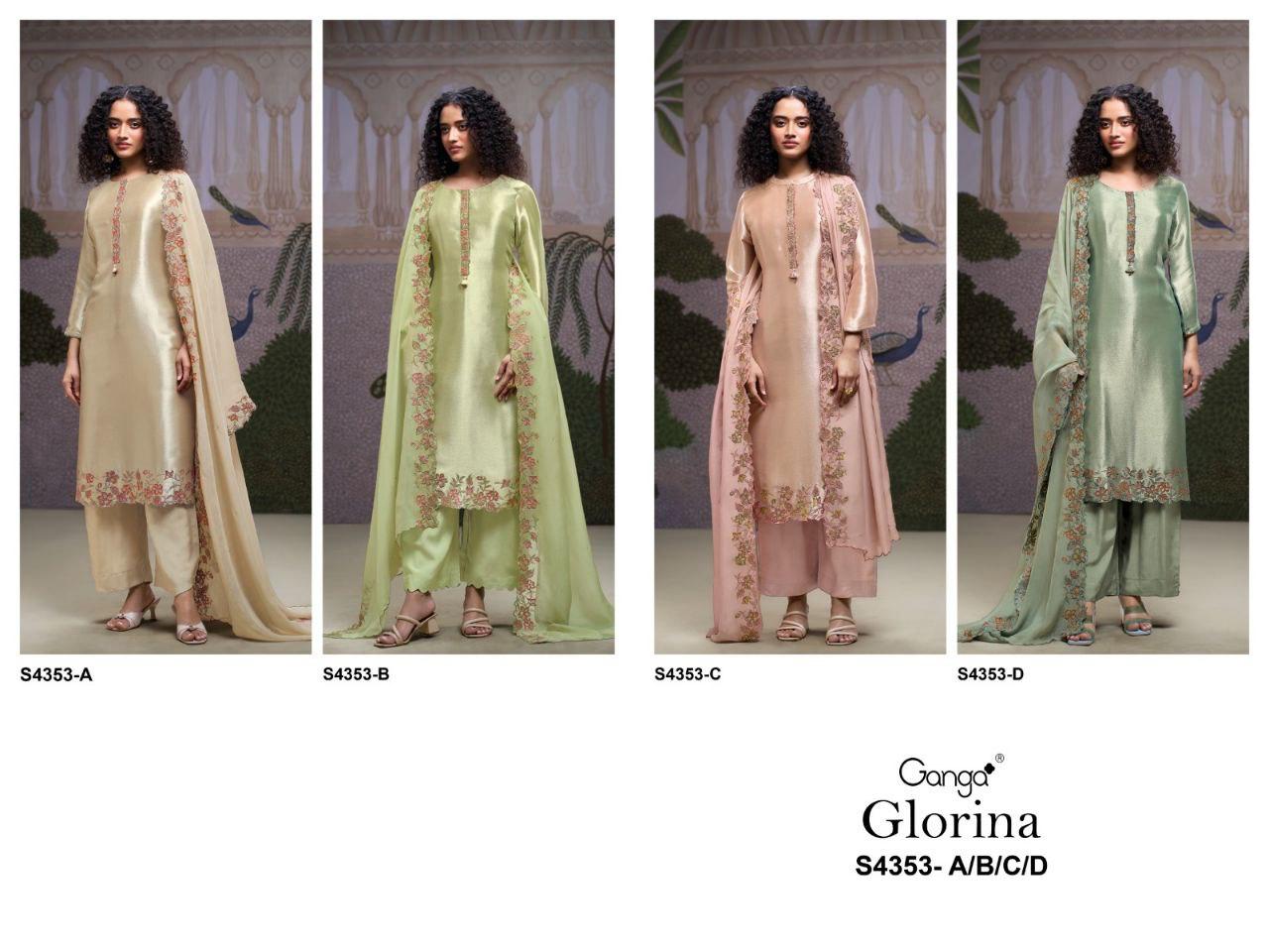 Ganga Glorina 4353 Bemberg Silk Jacquard With Embroidery Dress Material