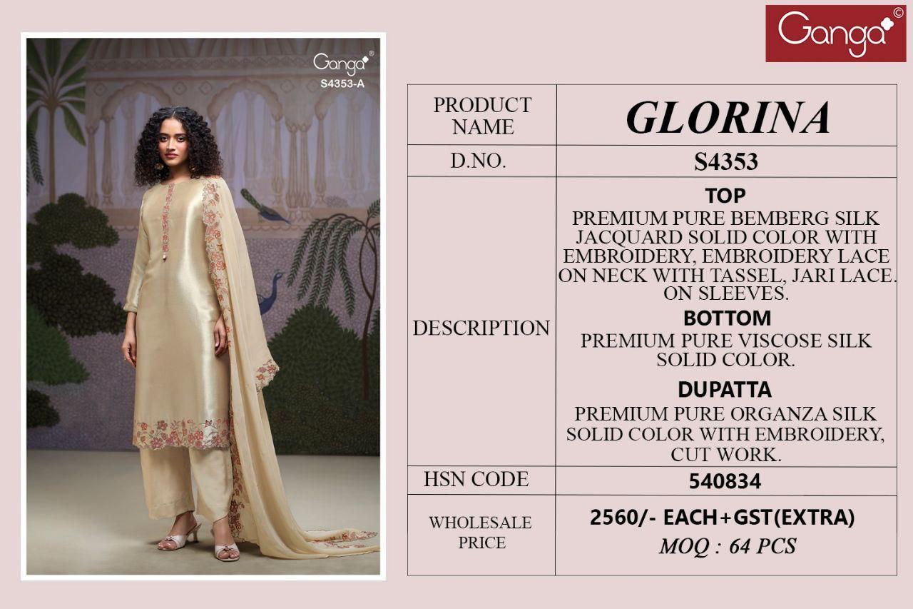Ganga Glorina 4353 Bemberg Silk Jacquard With Embroidery Dress Material