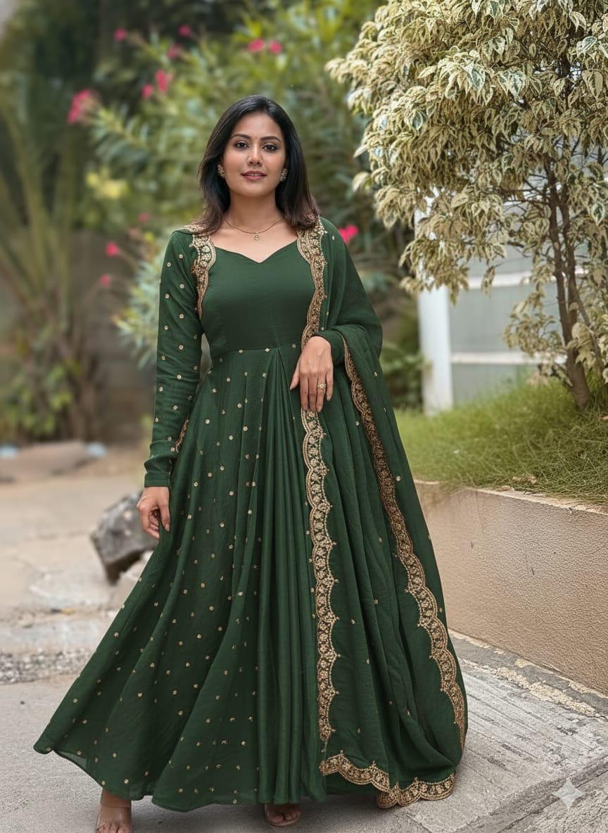 Dazzle Anarkali Set Vichitra Silk Embroidery Sequence Anarkali And Dupatta