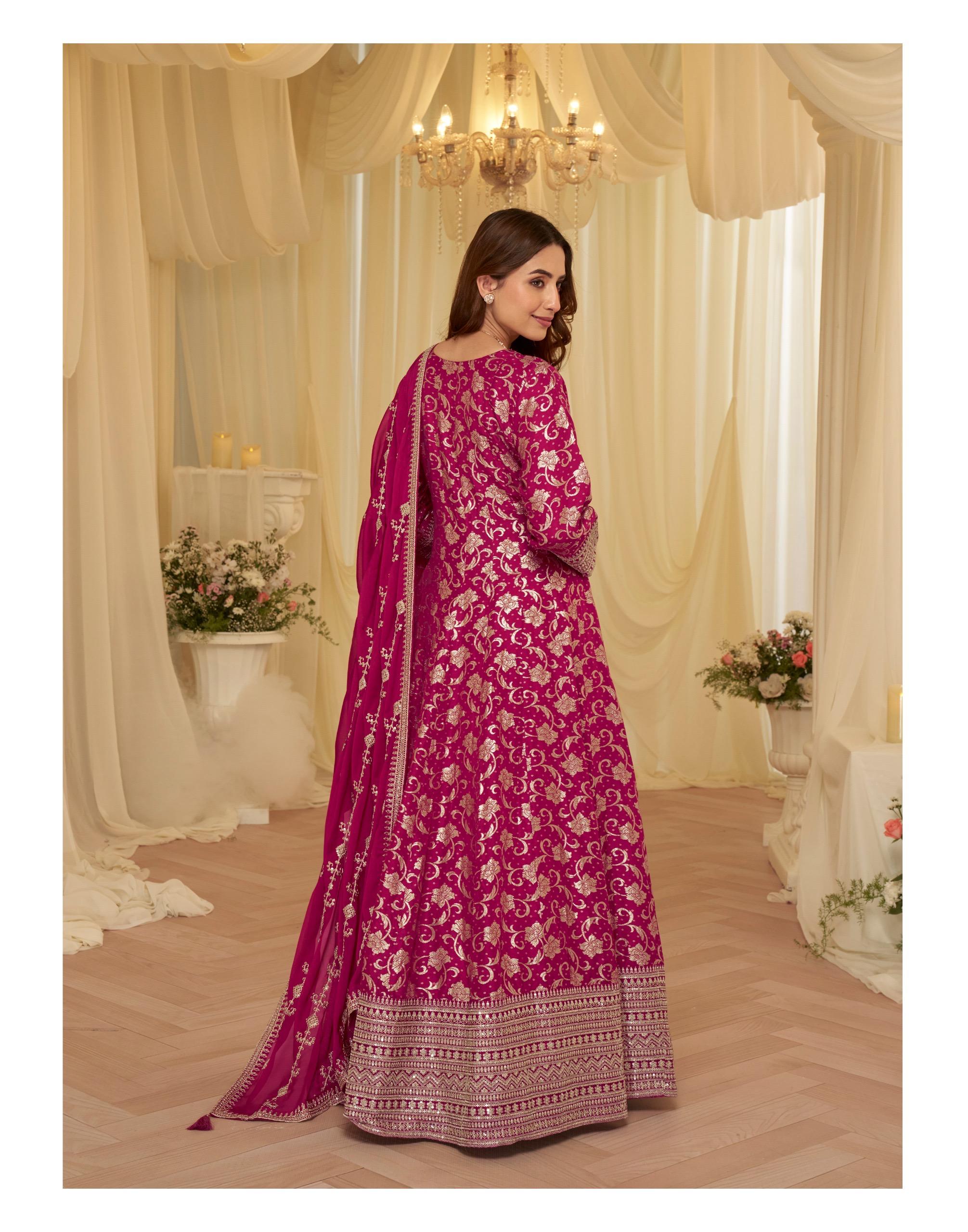 Sayuri Aaradhana Viscose Jacquard Silk With Embroidered Gown And Dupatta