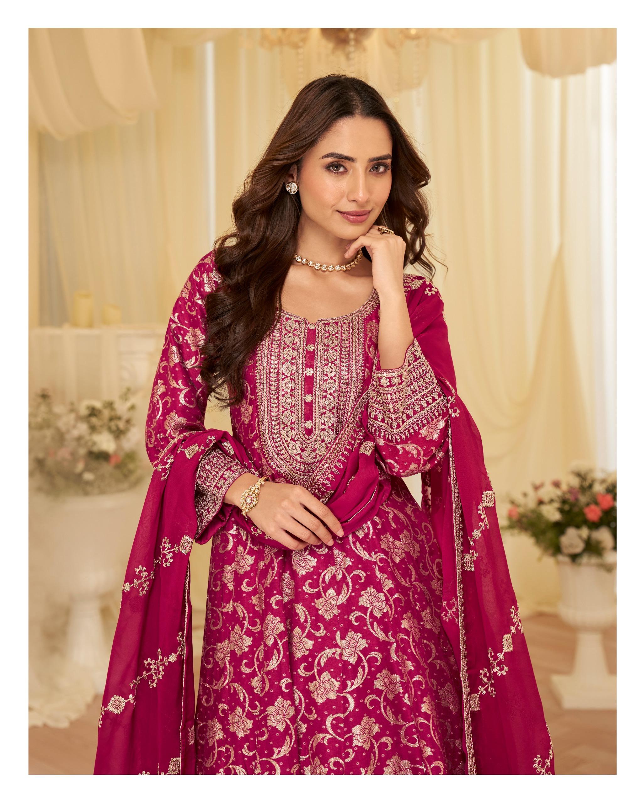 Sayuri Aaradhana Viscose Jacquard Silk With Embroidered Gown And Dupatta