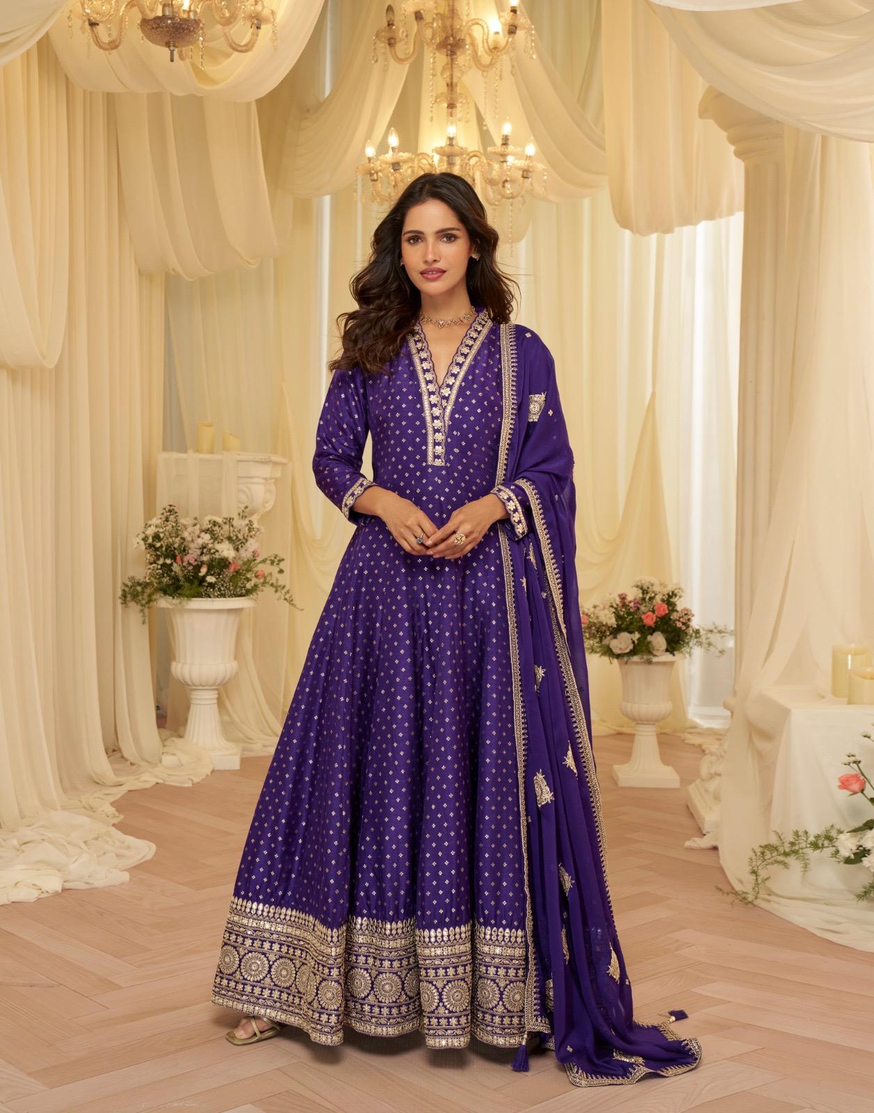 Sayuri Aaradhana Viscose Jacquard Silk With Embroidered Gown And Dupatta