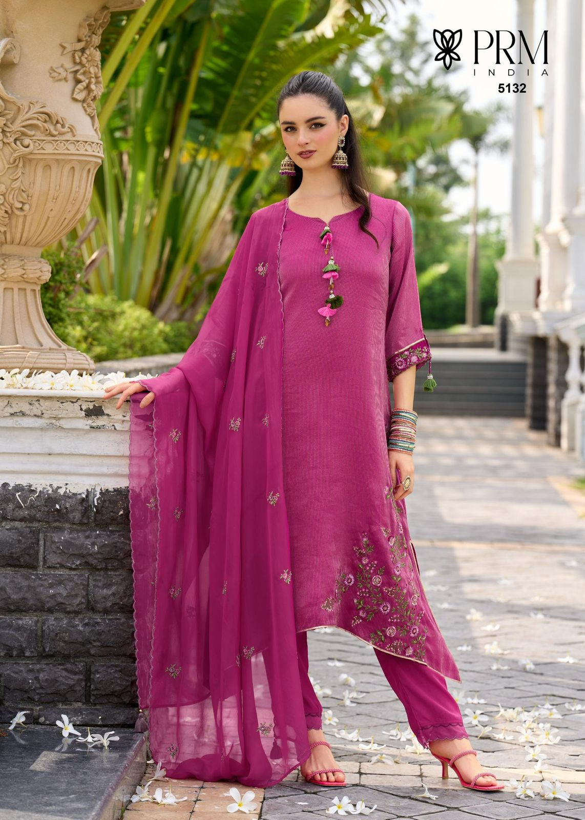 Prm Saheli Russain Silk Jacquard With Embroidery Kurti Pant And Dupatta