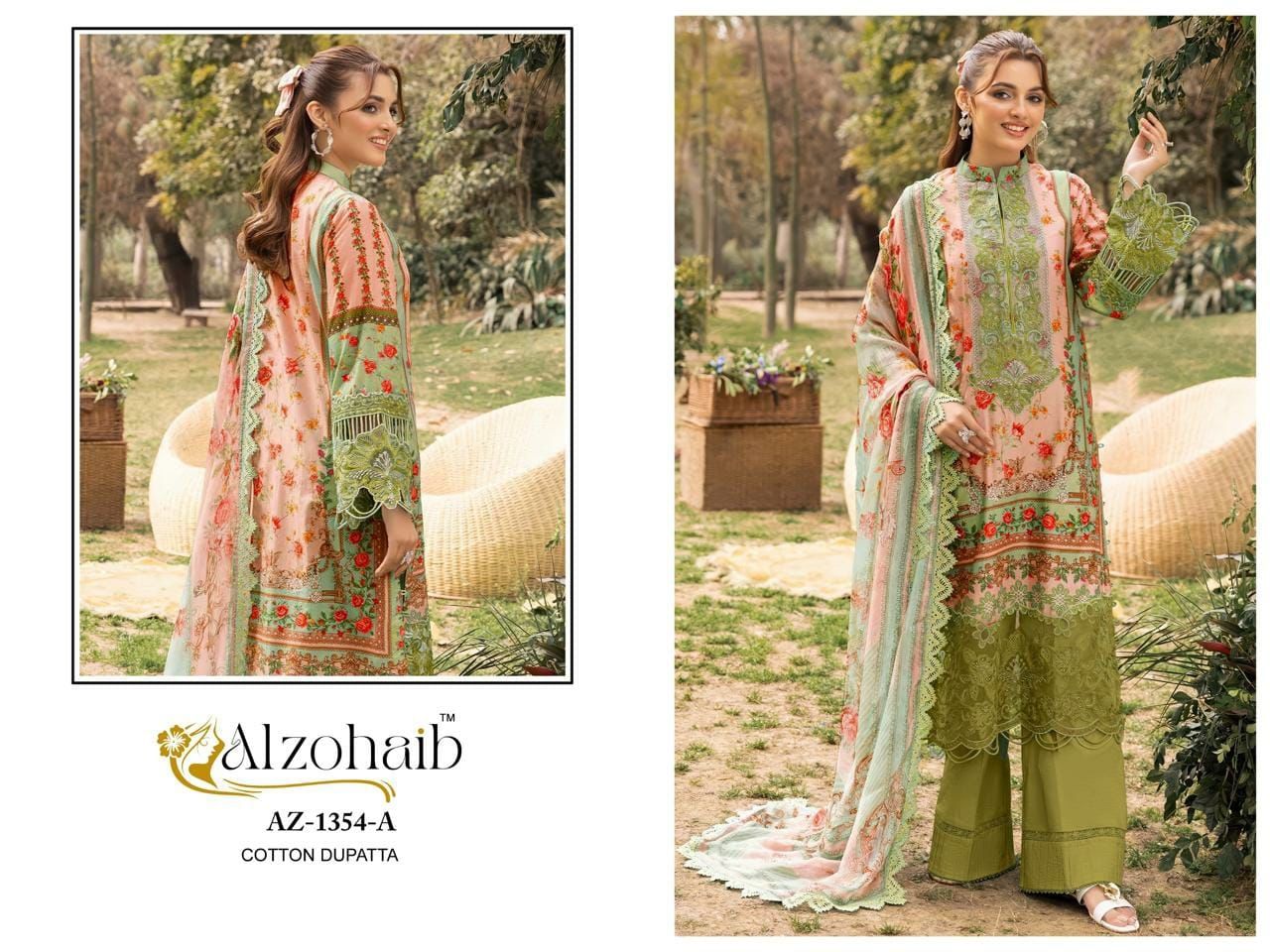Alzohaib Az 1354 A And B Chiffon Dupatta Cotton Pakistani Salwar Kameez