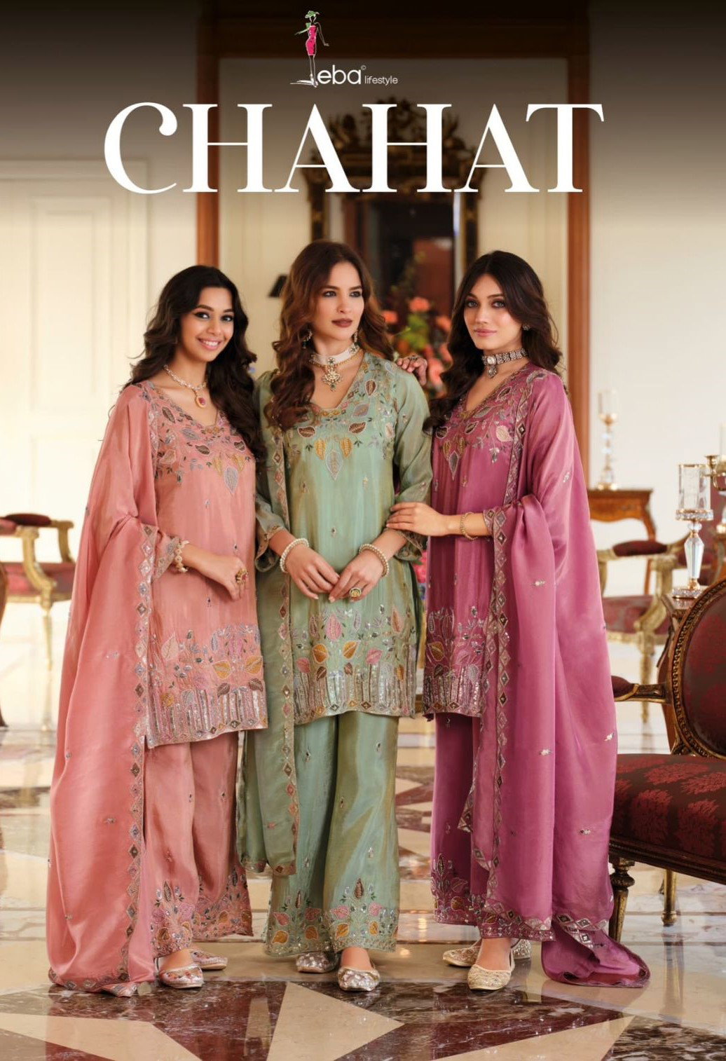 Eba Chahat Shimmer With Beats Work Designer Top Bottom And Dupatta Collection