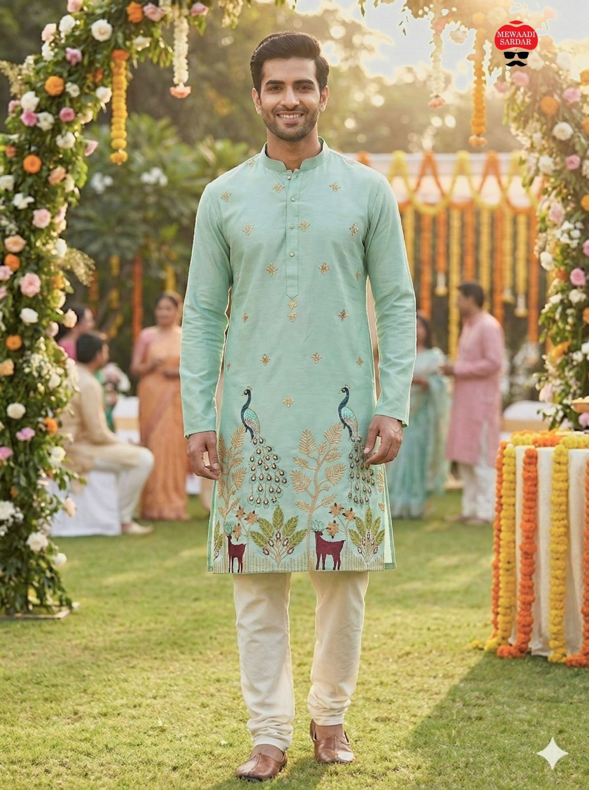Lekha LI Manyavar Peacock Pure Silk Thread And Sequins Work Kurta Pajama