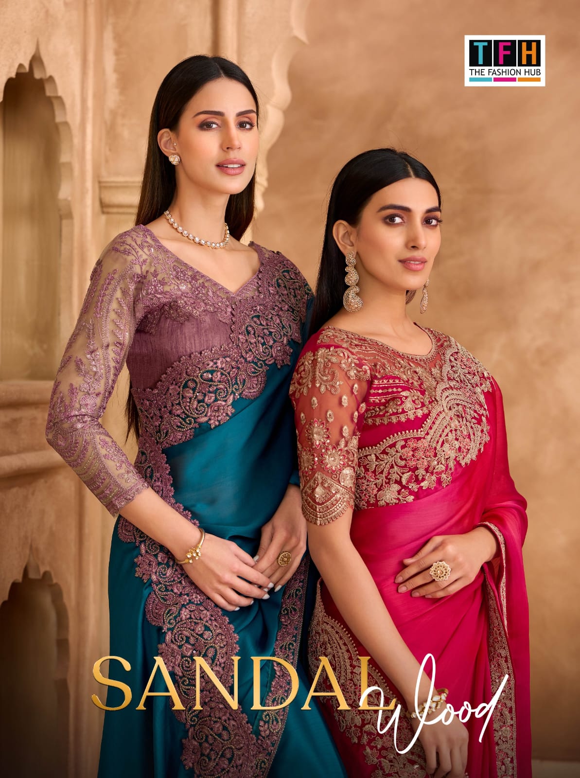 TFH Sandal Wood 1600 Series Wedding Wear Heavy Work Saree