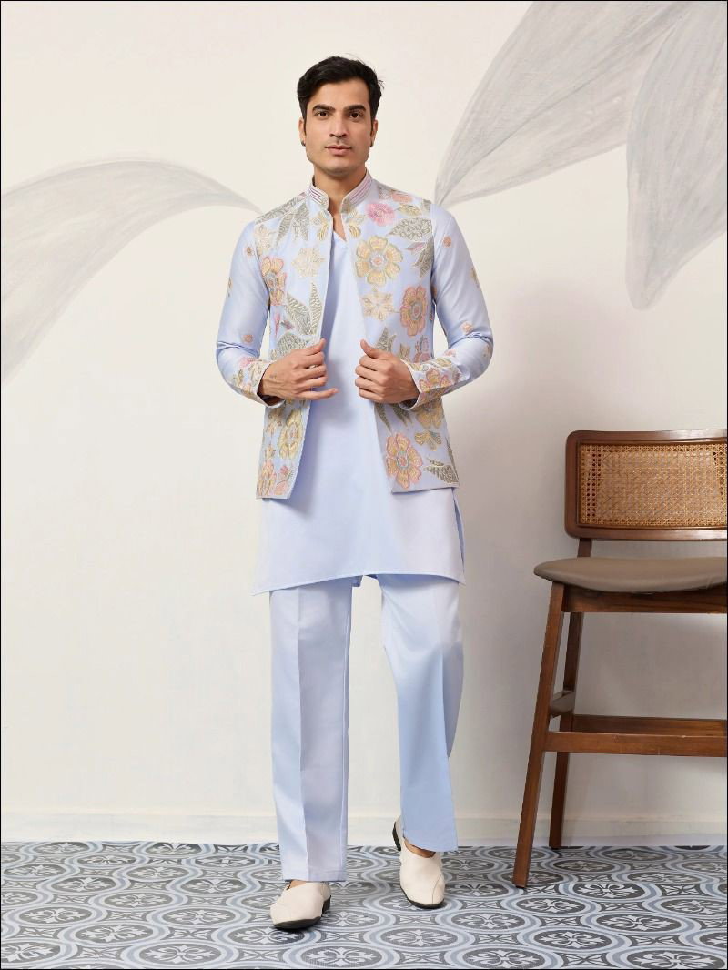 Shubhvastra Viraasat Carnival Satin Silk Embroidered Kurta Pant And Koti
