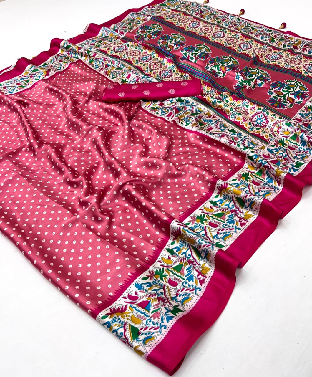 Ajarakh Luxe Satin Crepe Printed Saree Collection