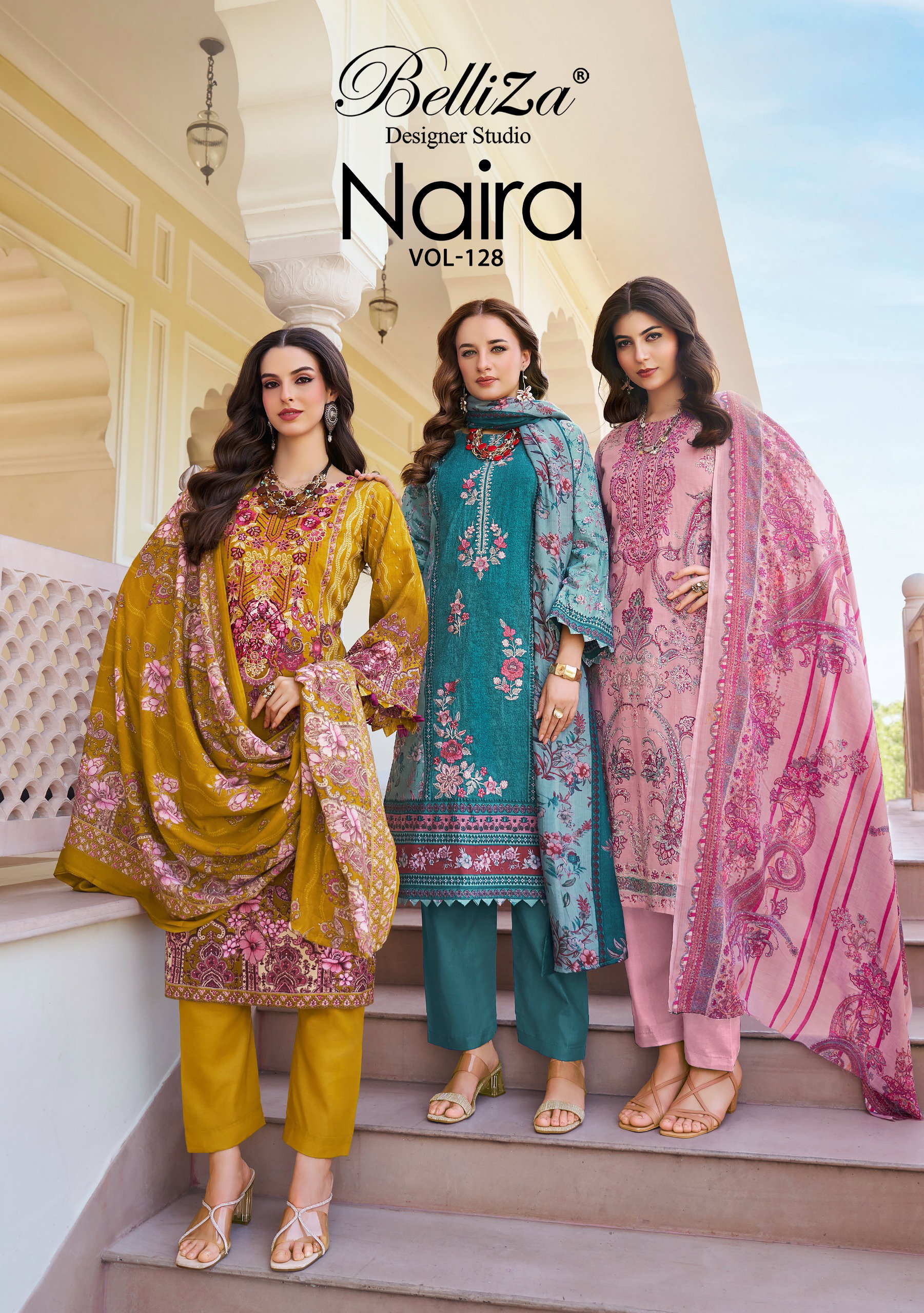 Belliza Naira Vol 128 Cotton Digital Prints Embroidery Dress Material Collection