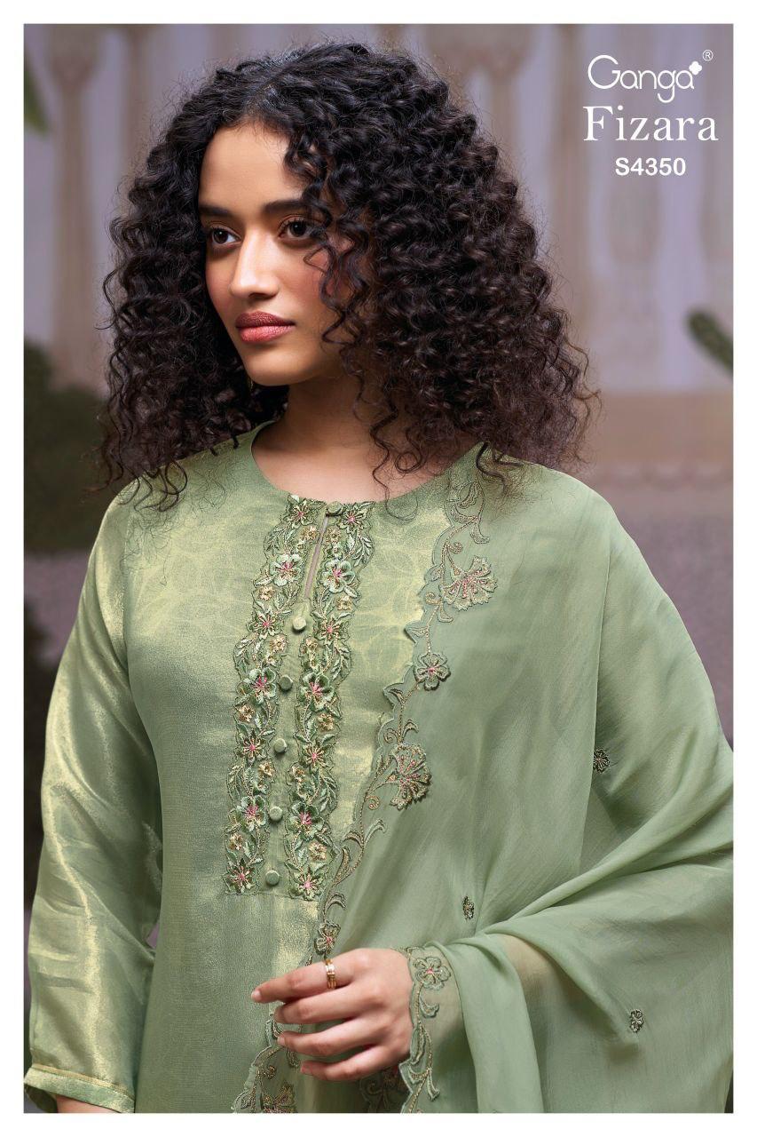 Ganga Fizara 4350 Bemberg Silk Jacquard With Embroidery Dress Material