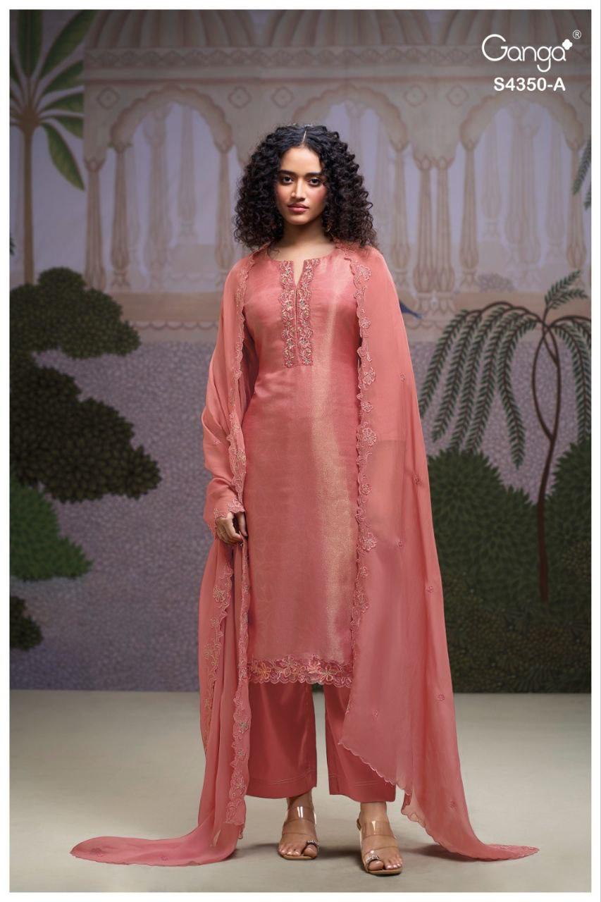 Ganga Fizara 4350 Bemberg Silk Jacquard With Embroidery Dress Material