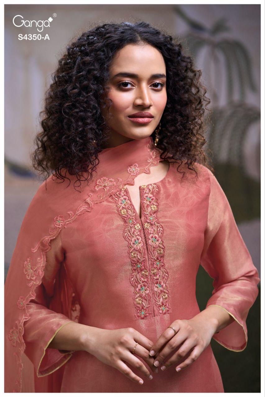 Ganga Fizara 4350 Bemberg Silk Jacquard With Embroidery Dress Material