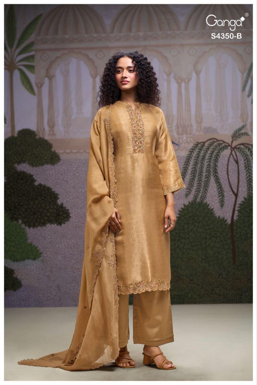 Ganga Fizara 4350 Bemberg Silk Jacquard With Embroidery Dress Material
