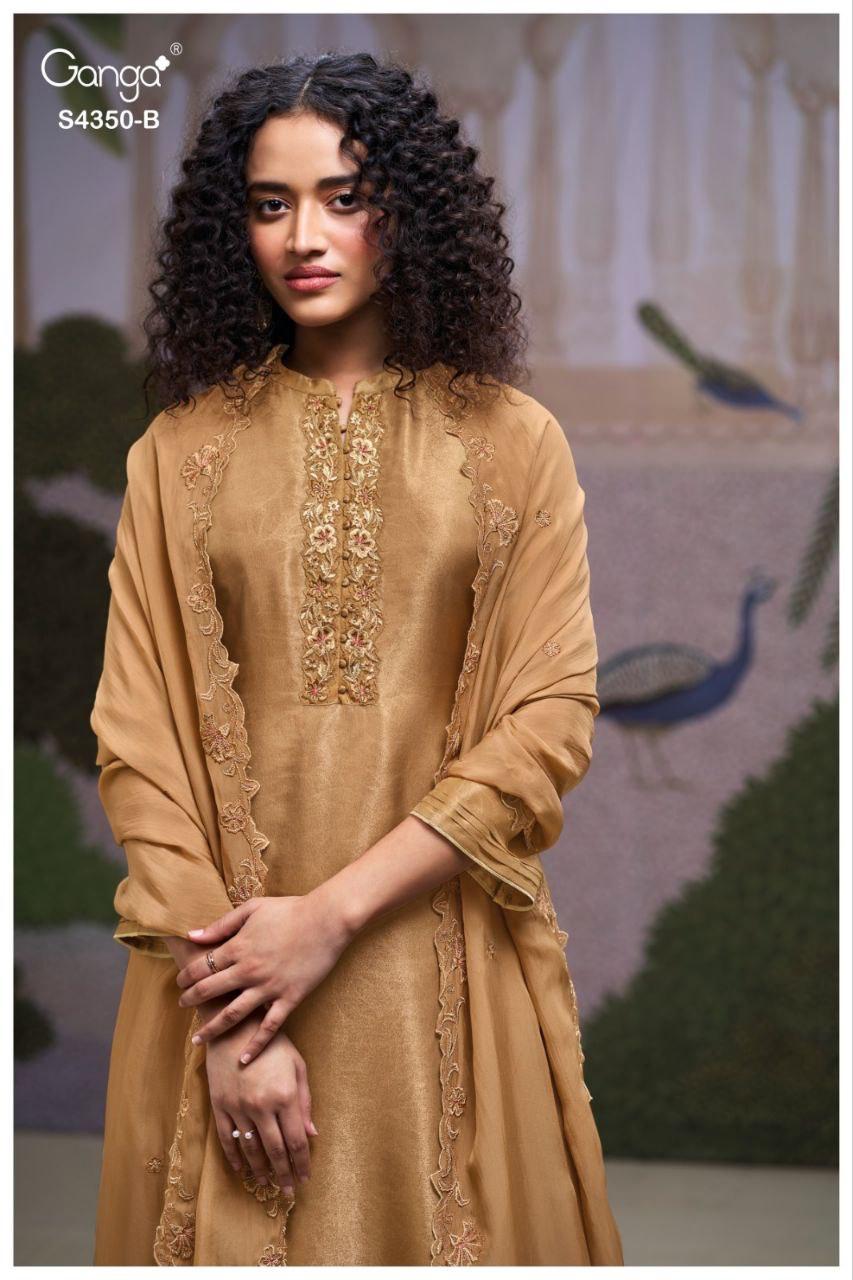 Ganga Fizara 4350 Bemberg Silk Jacquard With Embroidery Dress Material