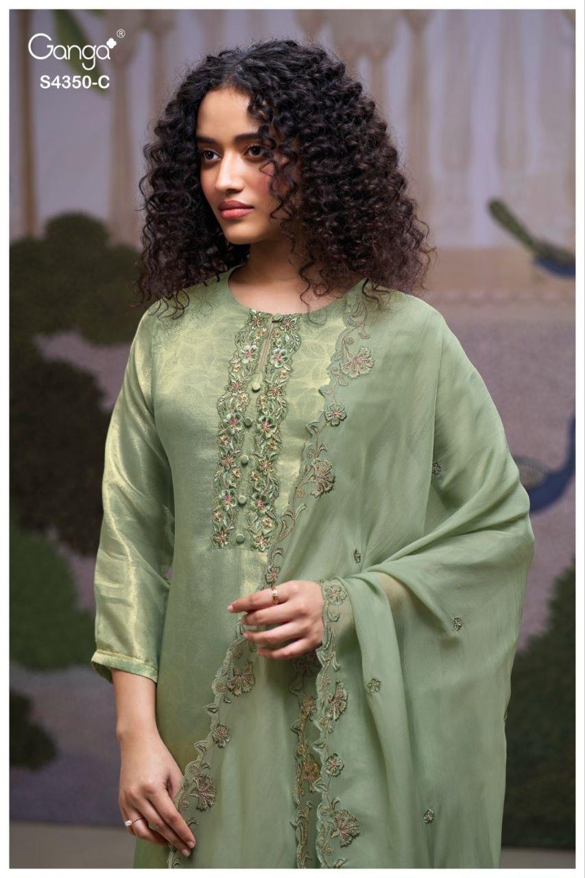 Ganga Fizara 4350 Bemberg Silk Jacquard With Embroidery Dress Material