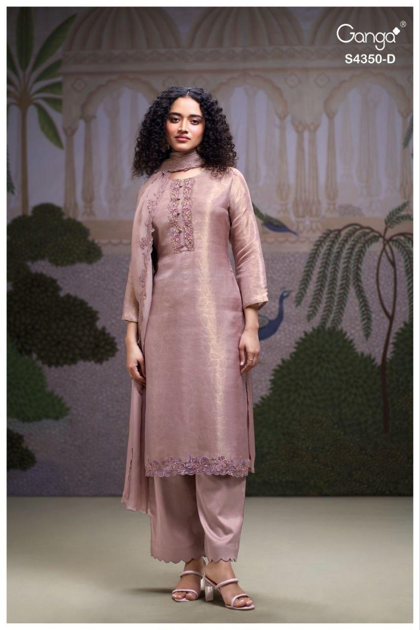 Ganga Fizara 4350 Bemberg Silk Jacquard With Embroidery Dress Material