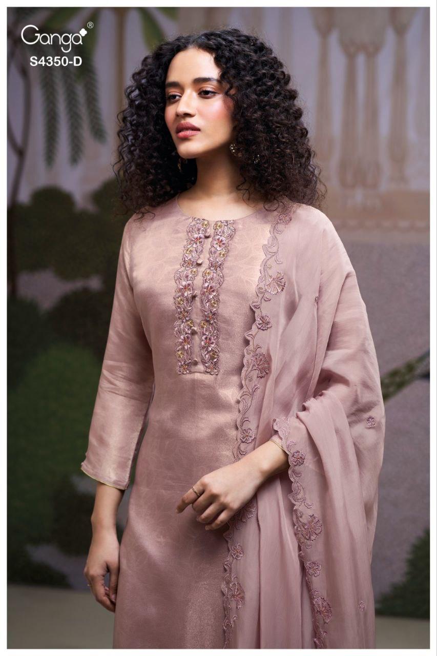 Ganga Fizara 4350 Bemberg Silk Jacquard With Embroidery Dress Material
