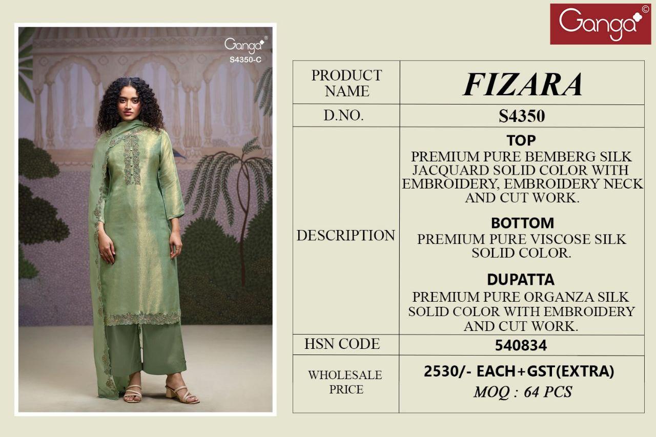 Ganga Fizara 4350 Bemberg Silk Jacquard With Embroidery Dress Material