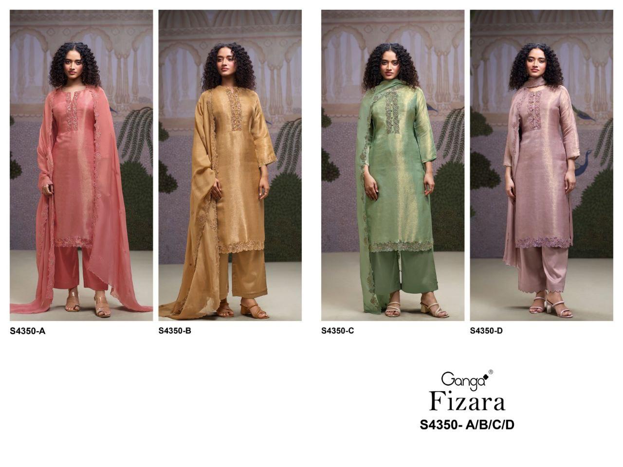 Ganga Fizara 4350 Bemberg Silk Jacquard With Embroidery Dress Material