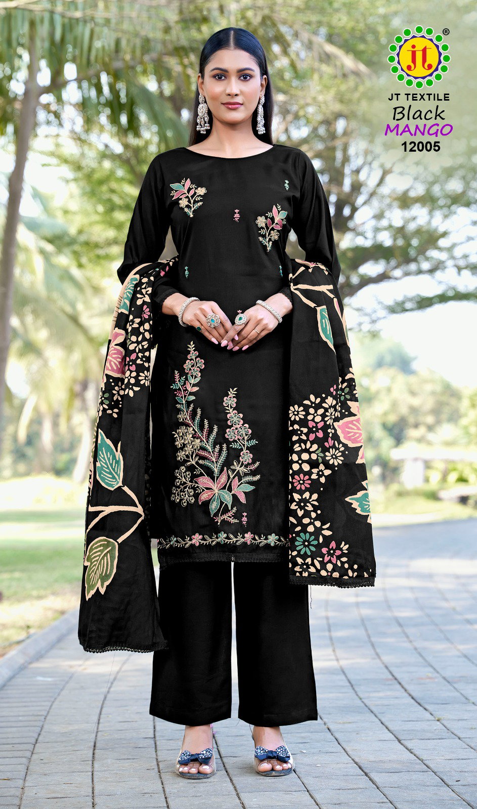 Jt Black Mango Vol 12 Rayon With Coding Work Dress Material