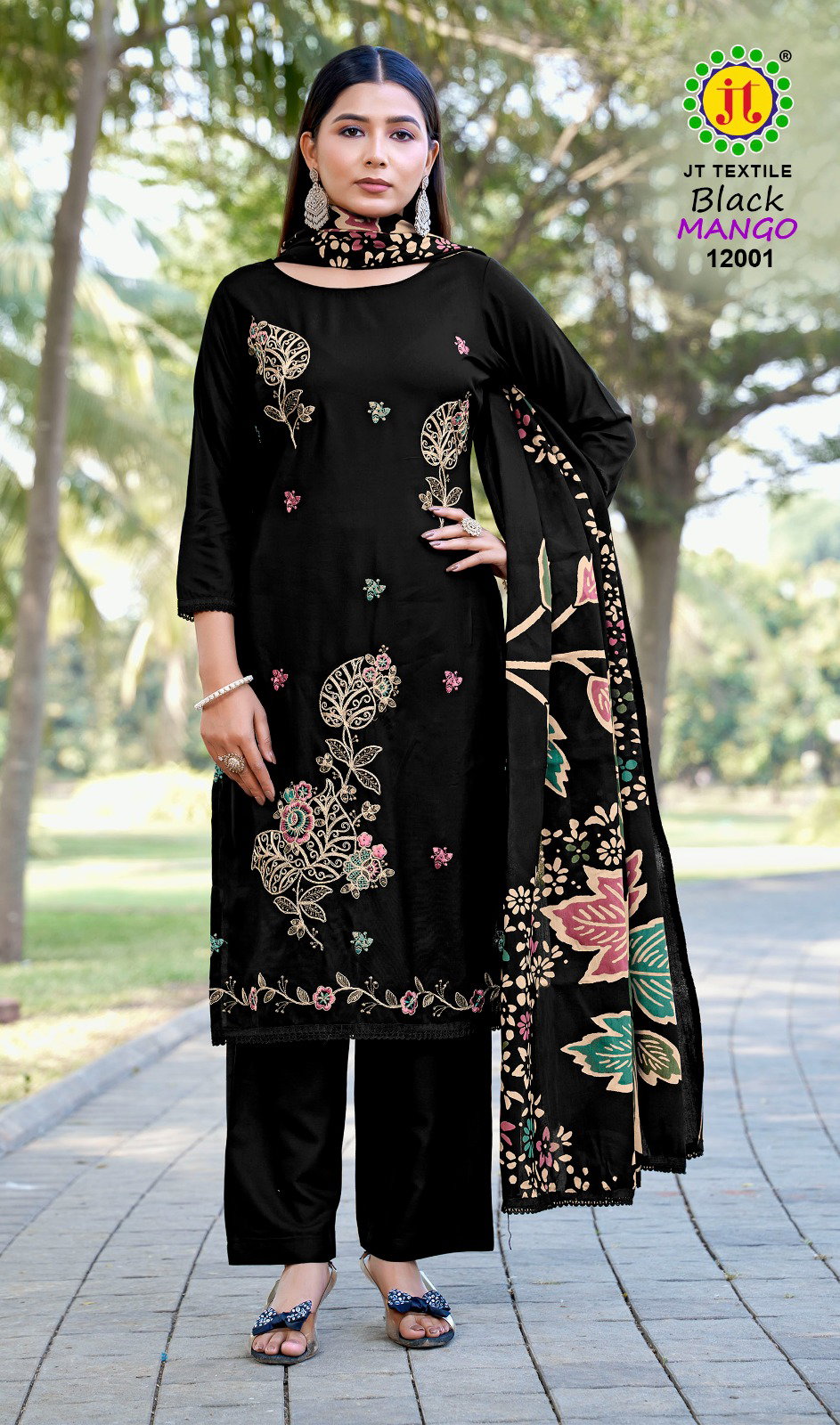 Jt Black Mango Vol 12 Rayon With Coding Work Dress Material