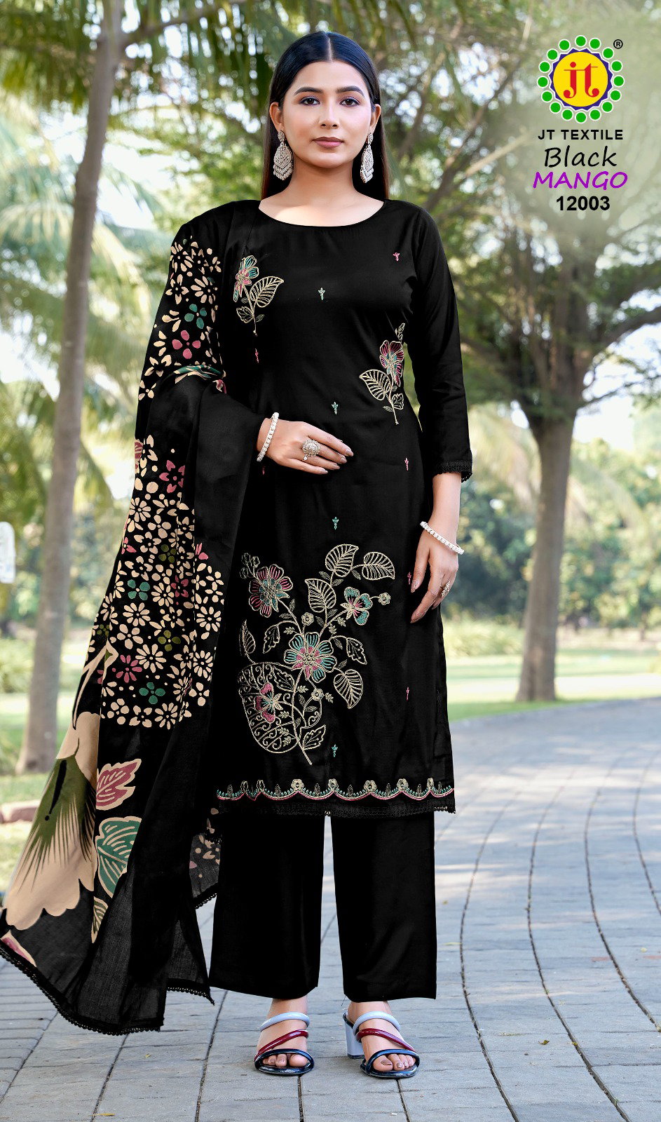 Jt Black Mango Vol 12 Rayon With Coding Work Dress Material