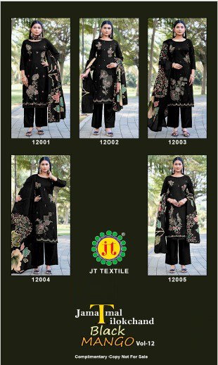 Jt Black Mango Vol 12 Rayon With Coding Work Dress Material