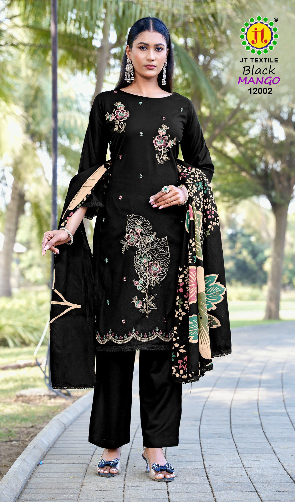 Jt Black Mango Vol 12 Rayon With Coding Work Dress Material