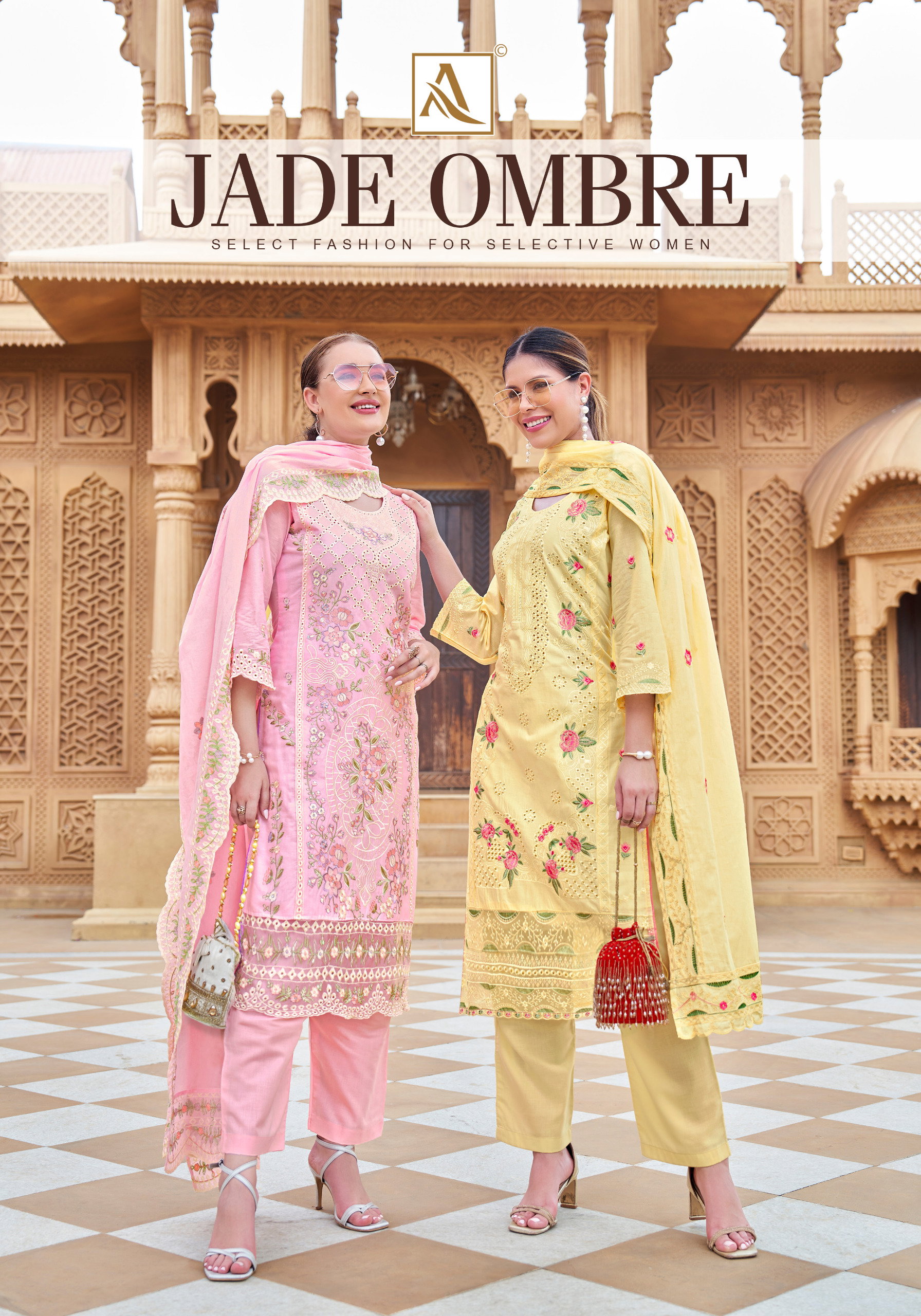 Alok Jade Ombre Cambric Lawn Cotton With Embroidery Dress Material
