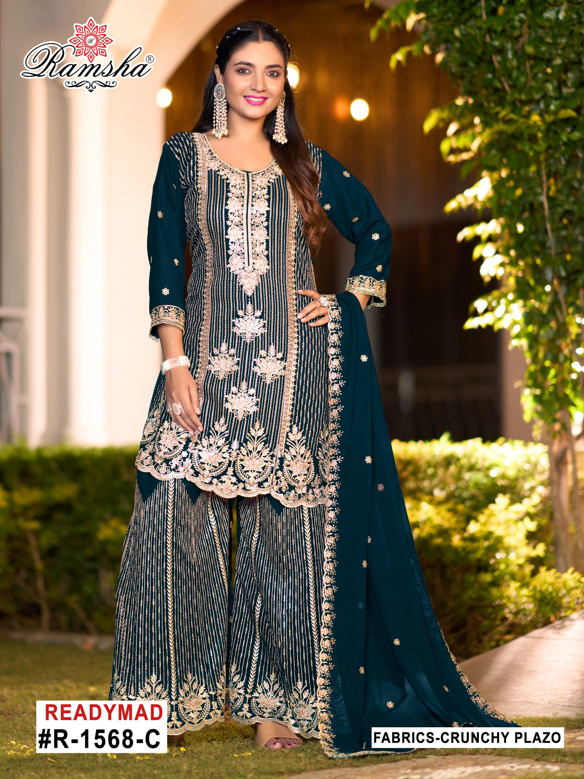Ramsha R 1568 A To D Crunchy With Embroidery Pakistani Salwar Kameez
