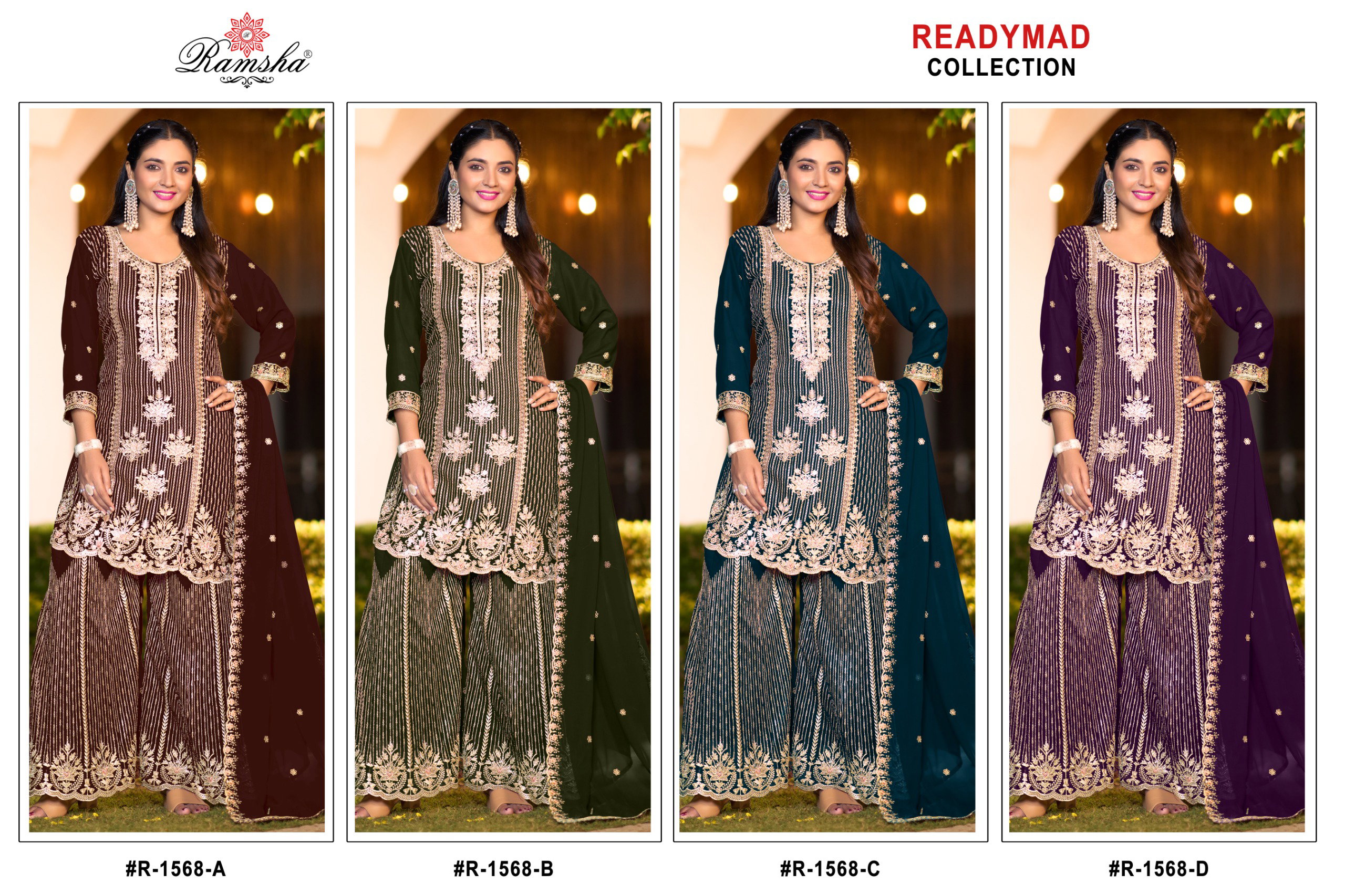 Ramsha R 1568 A To D Crunchy With Embroidery Pakistani Salwar Kameez