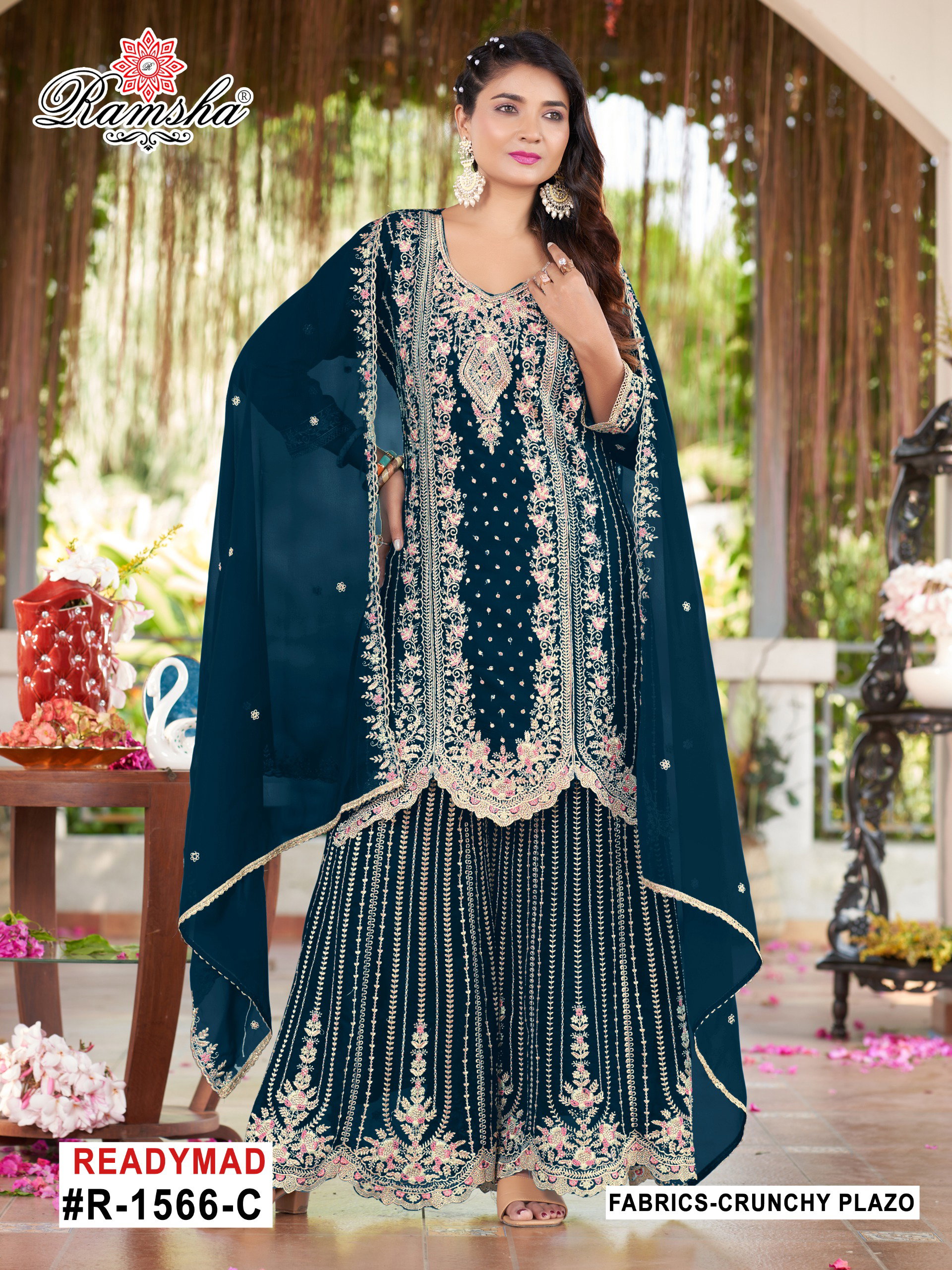 Ramsha R 1565 A To D Crunchy With Embroidery Pakistani Salwar Kameez