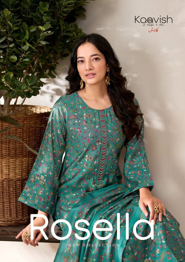 Kaavish Rosella Modal Silk Digital Foil Print With Embroidery Dress Material