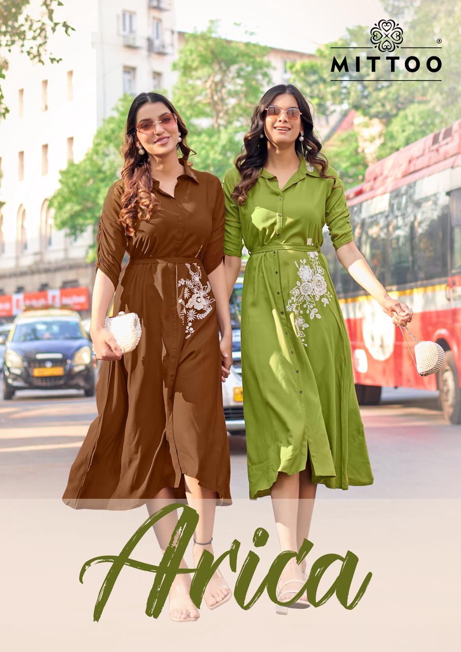 Mittoo Arica Rayon With Thread And Handwork Fancy Top Collection