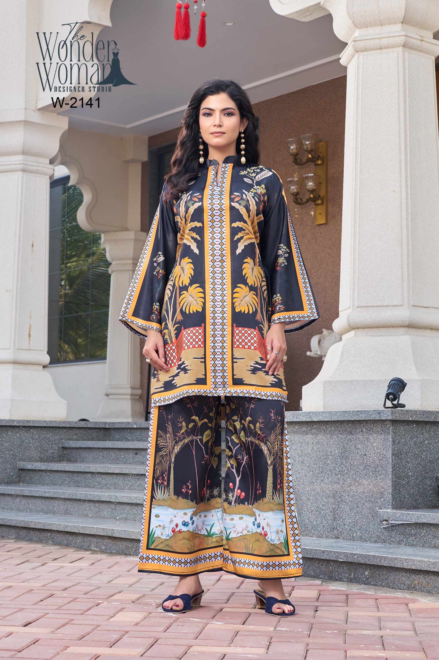 Wonder Women W 2141 Imported Satin Printed Co Ord Set