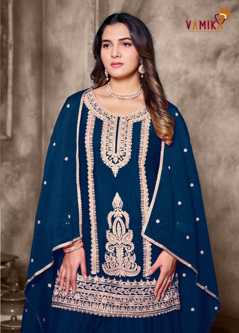 Vamika Aashima Vol 2 Chinon Heavy Work Top Plazzo With Dupatta