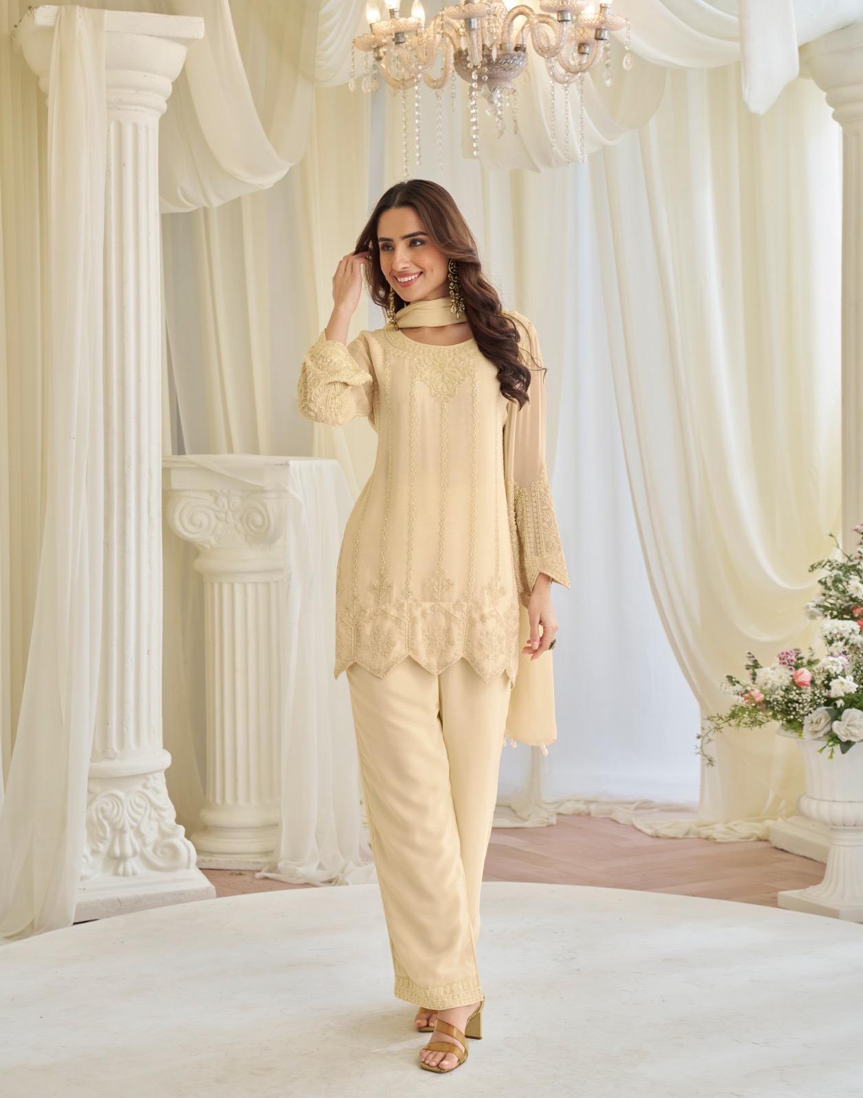 Sayuri Kajal Chinon Silk With Embroidered Designer Top Bottom And Dupatta