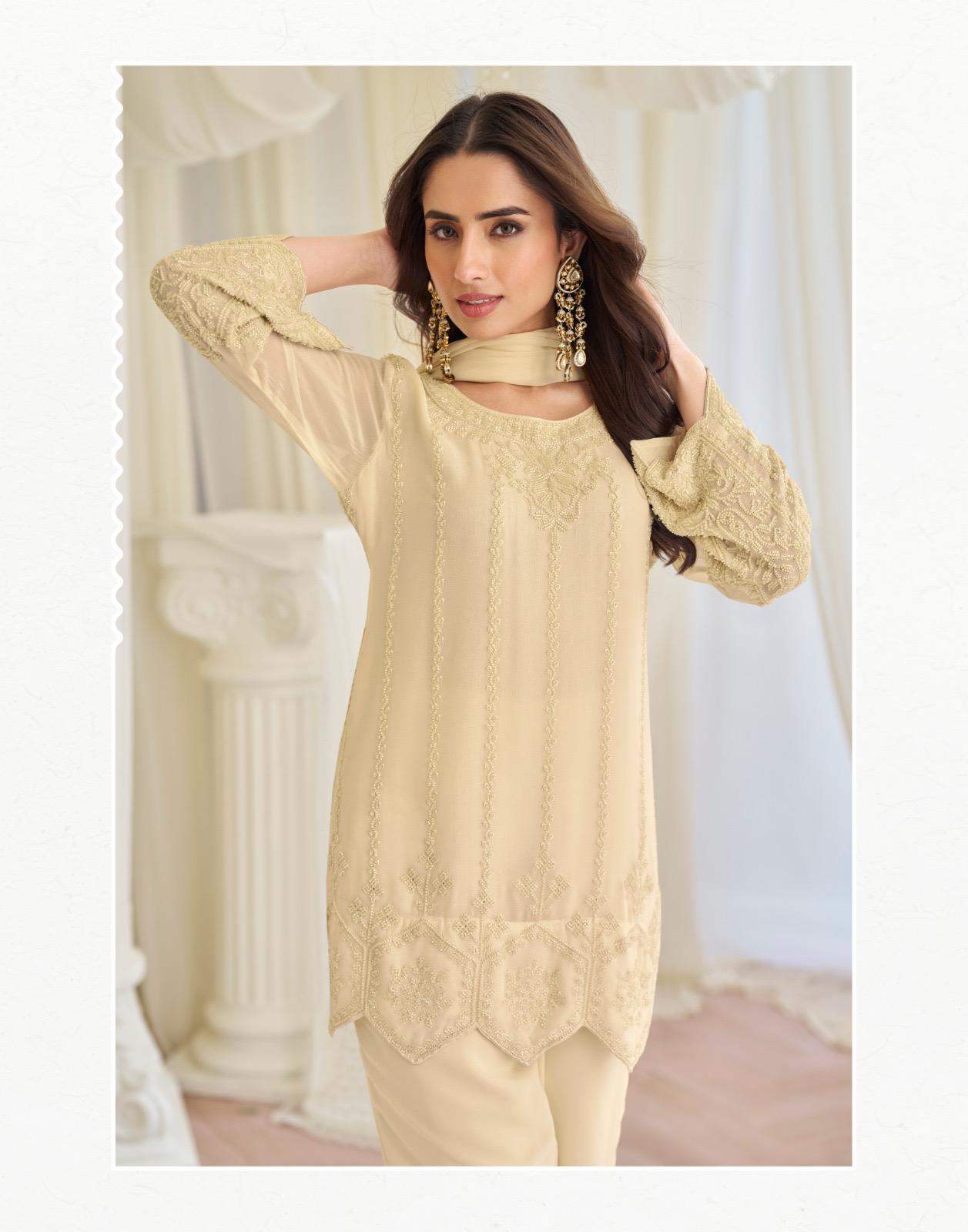 Sayuri Kajal Chinon Silk With Embroidered Designer Top Bottom And Dupatta