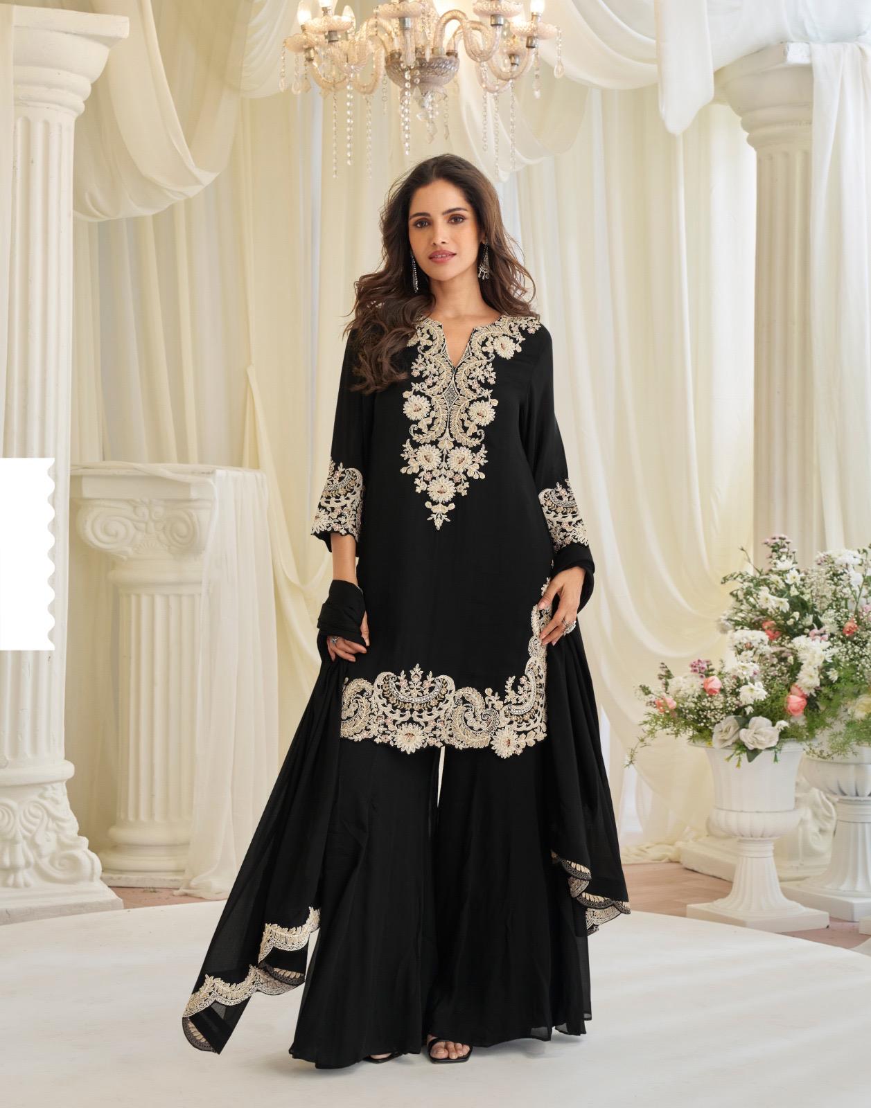 Sayuri Kajal Chinon Silk With Embroidered Designer Top Bottom And Dupatta