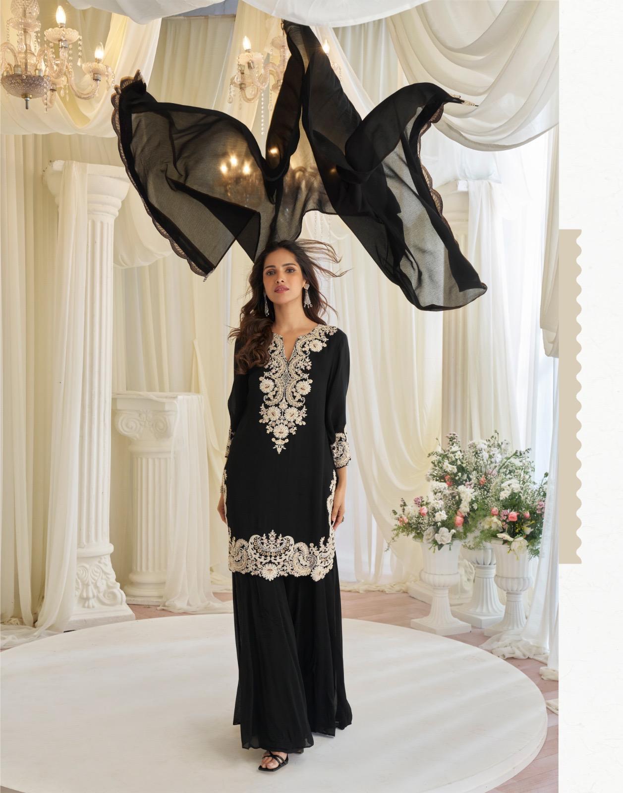 Sayuri Kajal Chinon Silk With Embroidered Designer Top Bottom And Dupatta